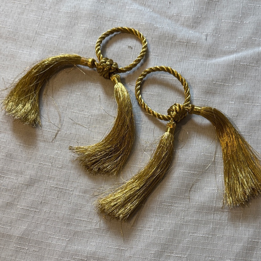 Source Unknown Gold double Tassel Napkin Rings, set of 2